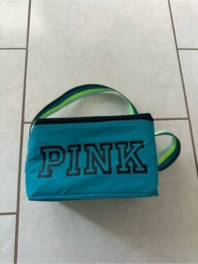Victoria's Secret PINK Teal Lunch Bag with Lime and Navy Strap